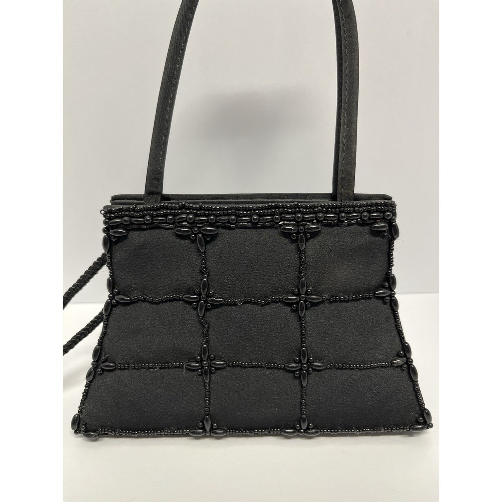 Valerie Stevens Black Padded Beaded Evening Bag/Purse W/Shoulder Strap & Handles